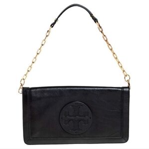 Tory Burch Leather Reva Chain Clutch Black